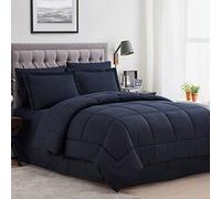 King Size Comforter Set 8 Piece Bed in a Bag with Bed Skirt, Fitted Sheet, Flat Sheet, 2 Pillowcases, 2 Pillow Shams, King, Dobby Navy
