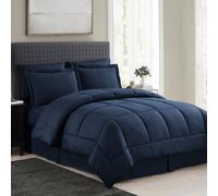 King Size Comforter Set 8 Piece Bed in a Bag with Bed Skirt Fitted Sheet Flat Sheet 2 Pillowcases 2 Pillow Shams King Checkered Navy