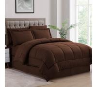 King Size Comforter Set 8 Piece Bed in a Bag with Bed Skirt Fitted Sheet Flat Sheet 2 Pillowcases 2 Pillow Shams King Dobby Chocolate