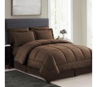 King Size Comforter Set 8 Piece Bed in a Bag with Bed Skirt Fitted Sheet Flat Sheet 2 Pillowcases 2 Pillow Shams King Checkered Chocolate