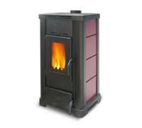 King stufa a legna isabel 13v, 10,3 kw-n, ventilata, rivestimento in acciaio, bordeaux