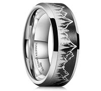 King Will 8 mm Mens Wedding Band Silver Black Plated Tungsten Wedding Ring for Men Mountain Tree Lasered Rings Camouflage Camo Inlay Rings Size 7-14丨Nature Adventure Collection, R 1/2(59.53mm