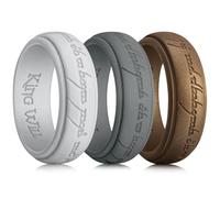 King Will Anelli in silicone da uomo, 3 pezzi, fedi nuziali magiche testurizzate, grigio ardesia, grigio scuro/bronzo/ottone con sottile lucentezza, vestibilità comoda, unisex, taglia 8-13, V 1/2