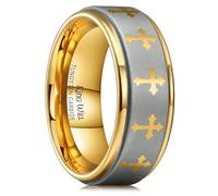 King Will Anello con croce di preghiera da 8 mm, in acciaio inox, color oro e argento, con incisione della Bibbia, comodo da indossare, R 1/2(59.53mm), Tungsteno Carburo di tungsteno, Nessuna pietra