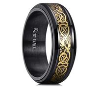 King Will Anello fidget nero con drago celtico, anello in acciaio inox blu/rosso/viola, intarsio in fibra di carbonio, 8 mm, anello per ansia, per uomini e donne, Z+1(69.74mm), Acciaio inossidabile
