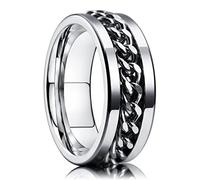 King Will Anello nuziale da uomo in acciaio inox da 8 mm con catena centrale intrecciata, finitura lucida, misura 6-14, Z+3(72.3mm), Acciaio inossidabile, sconosciuto
