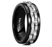 King Will Anello spinner da uomo con design a ingranaggio nero, in acciaio inox, 2 ingranaggi, anello per la gestione dello stress, taglia unica, 59.4 (18.9), Acciaio inossidabile, Nessuna pietra