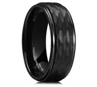 King Will Base 8 mm/10 mm Black Tungsten Carbide Ring Grooved Multi Faceted Men Wedding Band Matte Finish Step Edge/Beveled Edge Comfort Fit