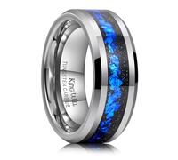 King Will Fede nuziale da uomo in carburo di tungsteno, 6 mm, 8 mm, nero/argento, con intarsi a frammenti, bordo smussato, Size 12, Carburo di tungsteno, Non pietra preziosa
