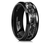 King Will Fede nuziale da uomo in carburo di tungsteno, 6 mm, 8 mm, nero/argento, con intarsi a frammenti, bordo smussato, S 1/2(60.8mm), Carburo di tungsteno, Nessuna pietra preziosa