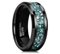 King Will Fede nuziale da uomo in carburo di tungsteno, 6 mm, 8 mm, nero/argento, con intarsi a frammenti, bordo smussato, S 1/2(60.8mm), Carburo di tungsteno, Nessuna pietra preziosa