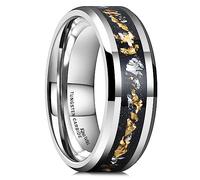 King Will Fede nuziale da uomo in carburo di tungsteno, 6 mm, 8 mm, nero/argento, con intarsi a frammenti, bordo smussato, W 1/2(65.91mm), Carburo di tungsteno, Nessuna pietra preziosa