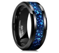 King Will Fede nuziale da uomo in carburo di tungsteno, 6 mm, 8 mm, nero/argento, con intarsi a frammenti, bordo smussato, T 1/2(62.08mm), Carburo di tungsteno, Nessuna pietra preziosa