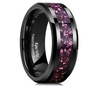 King Will Fede nuziale da uomo in carburo di tungsteno, 6 mm, 8 mm, nero/argento, con intarsi a frammenti, bordo smussato, Carburo di tungsteno, Nessuna pietra preziosa