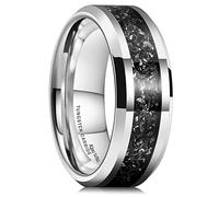King Will Fede nuziale da uomo in carburo di tungsteno, 6 mm, 8 mm, nero/argento, con intarsi a frammenti, bordo smussato, W 1/2(65.91mm), Tungsteno Carburo di tungsteno, Nessuna pietra preziosa