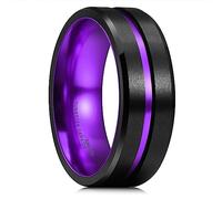 King Will Fede nuziale da uomo in carburo di tungsteno, 8 mm, finitura nera spazzolata con scanalature viola al centro, da indossare tutti i giorni, vestibilità comoda, X (12), X 1/2(67.19mm),