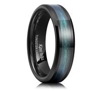 King Will Fede nuziale da uomo in carburo di tungsteno, 8 mm, nero lucido, intarsio blu, verde, rosso, sabbia, mare, deserto, stella, da indossare tutti i giorni, vestibilità comoda, Carburo di