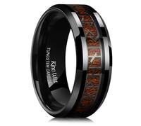 King Will Fede nuziale da uomo in carburo di tungsteno, 8 mm, placcato nero, intarsio lucido, anello con rune vichinghe norrene, per qualsiasi occasione, comodo da indossare, X 1/2(67.19mm), Carburo