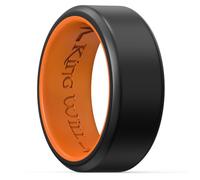 King Will Fede nuziale da uomo in silicone, 8 mm, vestibilità comoda, con design unico con scanalatura interna, anelli di fidanzamento in gomma per uso quotidiano e attività, nero e arancione, R