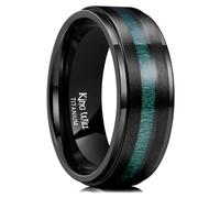 King Will Fede nuziale da uomo in titanio, 8 mm, finitura nera opaca spazzolata con intarsio in legno d'acero verde, fede nuziale in legno resistente, vestibilità comoda, taglia 11