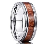 King Will Fede nuziale in titanio da uomo, 8 mm, in titanio, con intarsio in legno di koa, fede nuziale in legno, per uomo e donna, vestibilità comoda, taglia 13
