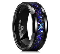 King Will Mens 8mm Black Tungsten Carbide Wedding Ring Blue Red Gold Purple Foils Inlay Tungsten Ring Beveled Edge Tungsten Ring