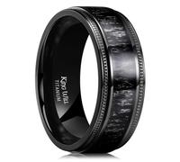 King Will NATURE - Anello da uomo in titanio nero/argento con intarsio in legno, 8 mm, P 1/2(56.97mm), Titanio, Non pietra preziosa