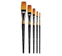 KINGART B-027 Premium 5 pz. Set di pennelli per artisti originali oro serie 9100, capelli sintetici dorati Taklon per vernice acrilica, olio e guazzo, manico corto, 5 dimensioni: 1/8", 1/4", 1/2", 1/2