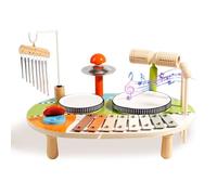 Kingbar Kit di Batteria per Bambini in Legno, 6 in 1 Strumenti Musicali A Percussione Giocattoli, Xilofono per Bambini Campanelli Eolici Nacchere, Giocattoli Educativi Sensoriali Montessori, B