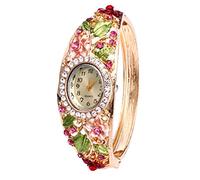 KingbeefLIU Guarda Le Donne Con Strass Fiore Braccialetto Braccialetto Quadrante Ovale Analogico Da Polso Al Quarzo Rose Red