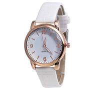 KingbeefLIU Orologio da donna alla moda quadrante rotondo in bambù con cinturino in pelle sintetica analogico al quarzo bianco