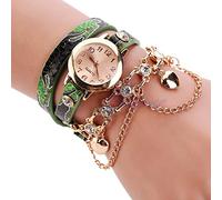 KingbeefLIU Orologio da donna multistrato con strass rivetto quadrante rotondo analogico al quarzo catena orologio da polso verde