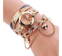 KingbeefLIU Orologio da donna multistrato strass Rivetto quadrante rotondo analogico al quarzo catena bracciale orologio beige