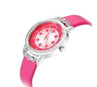 KingbeefLIU - Orologio da polso al quarzo, con quadrante rotondo e strass, cinturino in pelle sintetica, colore: rosso rosa