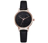KingbeefLIU Orologio da polso da donna con quadrante rotondo e strass, cinturino in pelle sintetica, analogico, al quarzo, nero