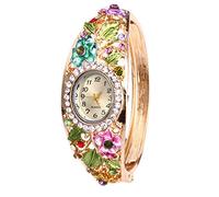 KingbeefLIU Orologio da polso da donna con strass e fiore, quadrante ovale, analogico, al quarzo, multicolore