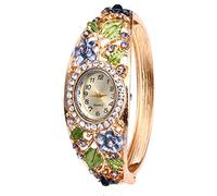 KingbeefLIU Orologio da polso da donna con strass e fiore, quadrante ovale analogico al quarzo, nero
