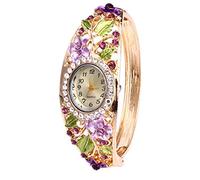 KingbeefLIU Orologio da polso da donna con strass fiore braccialetto bracciale ovale quadrante analogico al quarzo viola