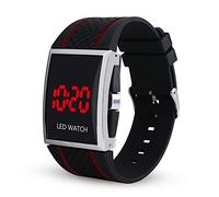 KingbeefLIU Orologio da polso unisex con quadrante rettangolare e data, regolabile, a LED, sportivo, nero e rosso