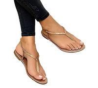 KingbeefLIU Sandali da donna, infradito sandali con strass separatore per dita da donna con cinturino piatto antiscivolo sandali per spiaggia dorata 37