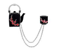 KingbeefLIU Unisex Plum Flower Cup Catena Nappa Smalto Spilla Pin Corpetto Distintivo Regalo Elegante Spilla Vintage Regalo Gioielli CC035