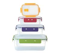 KINGBON Set di 4 contenitori per alimenti in plastica senza BPA, con coperchio, ermetici, per microonde, frigorifero, lavastoviglie (rettangolari)
