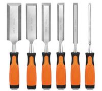 KINGBRO Set di 6 scalpelli per legno, per la lavorazione del legno in acciaio al carbonio con estremità a martello in acciaio, resistente PP+TPR ad alto impatto, scalpello per legno, 6/12/19/25/32/38
