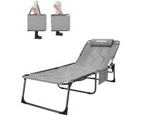 KingCamp Lettino Pieghevole Regolabile in 5 Posizioni, Sedia da Giardino con Cuscino e Tasca Laterale, Portata 180 kg per Spiaggia Piscina 200x68 cm