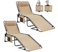 KingCamp Set di 2 sedie a sdraio pieghevole per esterni, sdraio da giardino, schienale regolabile in 5 posizioni, sedia da giardino, sdraio da spiaggia, letto da campeggio con cuscino per spiaggia