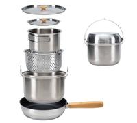 KingCamp Set pentole campeggio in acciaio inox, set cucina da campeggio con scolapasta, pentole da campeggio adatte all’induzione, per campeggio, trekking e picnic (set da 4 pezzi senza bollitore)