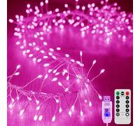 KINGCOO 12M 400LED Luci di Stringa Grappolo con Telecomando,Argento Filo Fuoco d'artificio Fate Catena Luminosa USB Alimentato per Giardino Matrimoni Esterno Interno Festa Natale (Rosa)