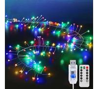 KINGCOO 3M 100LED Luci di Stringa Grappolo con Timer Telecomando,Argento Filo Fuoco d'artificio Fate Catena Luminosa USB Alimentato per Giardino Matrimoni Esterno Interno Festa Natale (Multicolor)