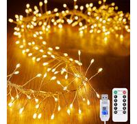 KINGCOO 3M 100LED Luci di Stringa Grappolo con Timer Telecomando,Argento Filo Fuoco d'artificio Fate Catena Luminosa USB Alimentato per Giardino Matrimoni Esterno Interno Festa Natale (Bianco caldo)