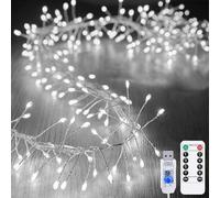 KINGCOO 3M 100LED Luci di Stringa Grappolo con Timer Telecomando,Argento Filo Fuoco d'artificio Fate Catena Luminosa USB Alimentato per Giardino Matrimoni Esterno Interno Festa Natale (Bianco)